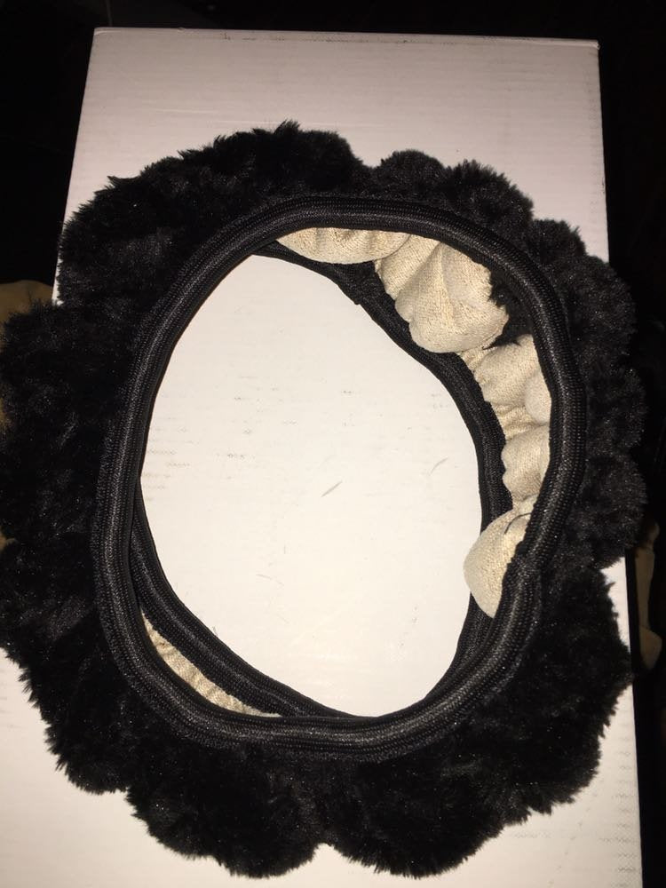 Plush Steering Wheel Cover, Faux Sheepskin, Plush, Cozy, Black, Steering Wheel Protection, Ultra Comfort, Temperature Neutralizing, Comfortable Steering Wheel Cover