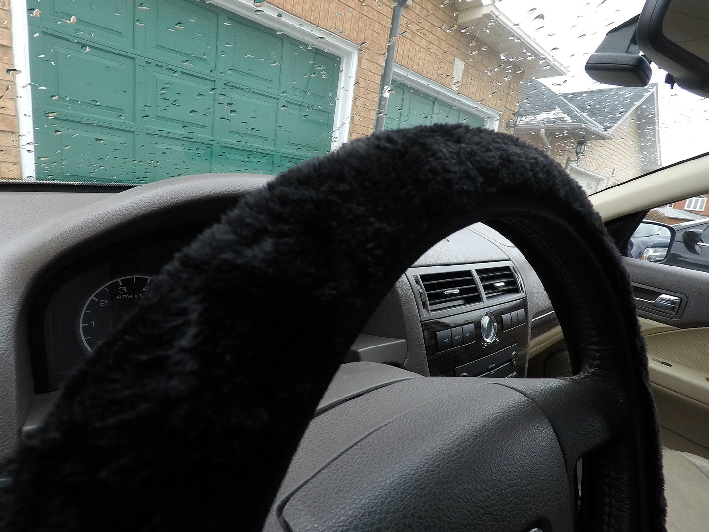 Plush Steering Wheel Cover, Faux Sheepskin, Plush, Cozy, Black, Steering Wheel Protection, Ultra Comfort, Temperature Neutralizing, Comfortable Steering Wheel Cover