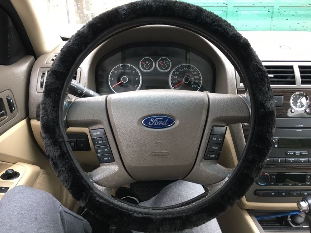 Plush Steering Wheel Cover, Faux Sheepskin, Plush, Cozy, Black, Steering Wheel Protection, Ultra Comfort, Temperature Neutralizing, Comfortable Steering Wheel Cover