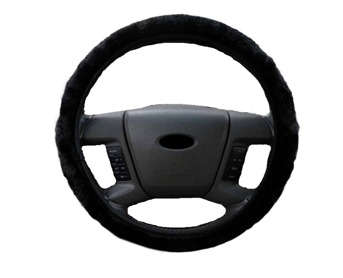 Plush Steering Wheel Cover, Faux Sheepskin, Plush, Cozy, Black, Steering Wheel Protection, Ultra Comfort, Temperature Neutralizing, Comfortable Steering Wheel Cover